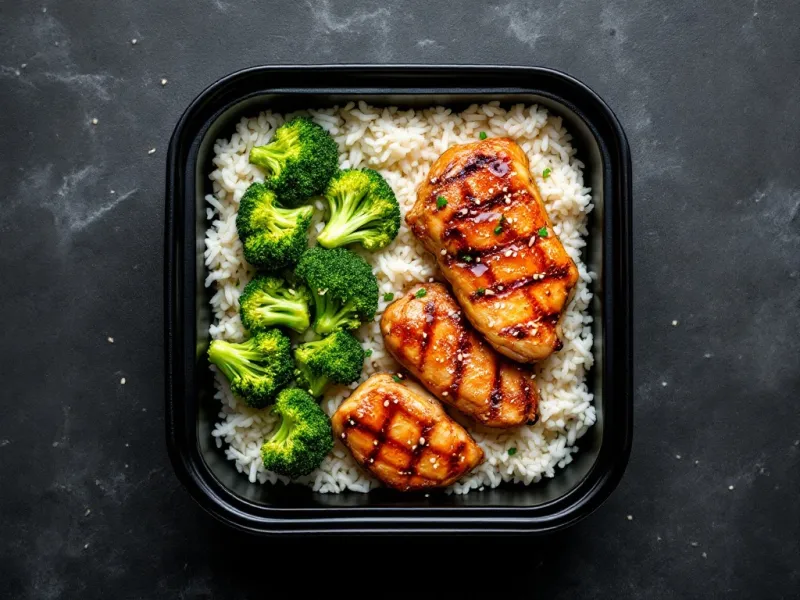 Sample teriyaki grilled chicken meal; box contents are selected separately