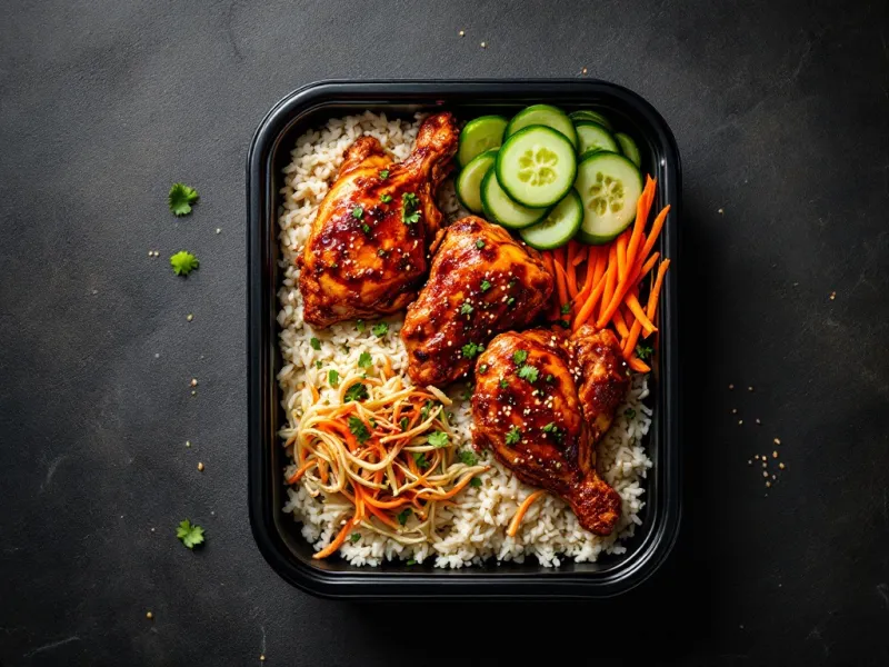 Example Korean barbecue chicken bowl available for a ten-meal box